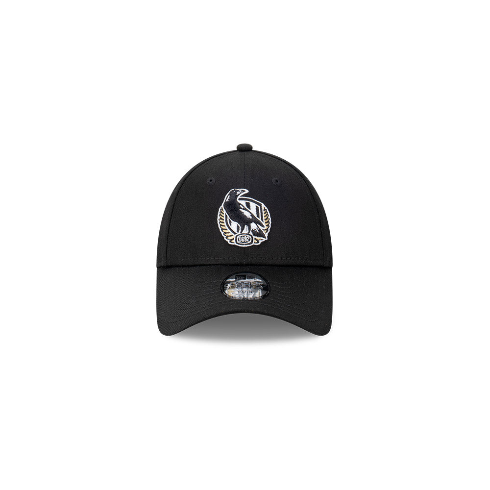 Collingwood Magpies Kids Hat - AFL Official Team Colour Black 9Forty Kids Strapback Cap - New Era